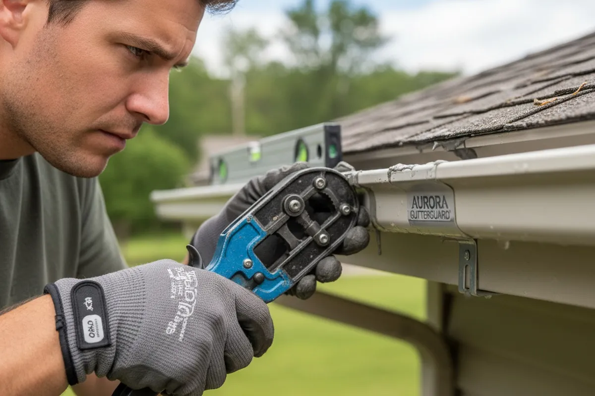 Technician sealing gutter joints with precision during repair in Aurora, CO for durable home siding protection