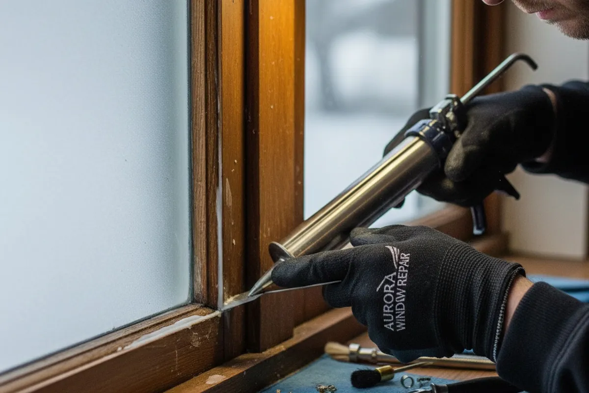 Aurora CO technician performing precise window repair and sealing work for durable vinyl siding homes